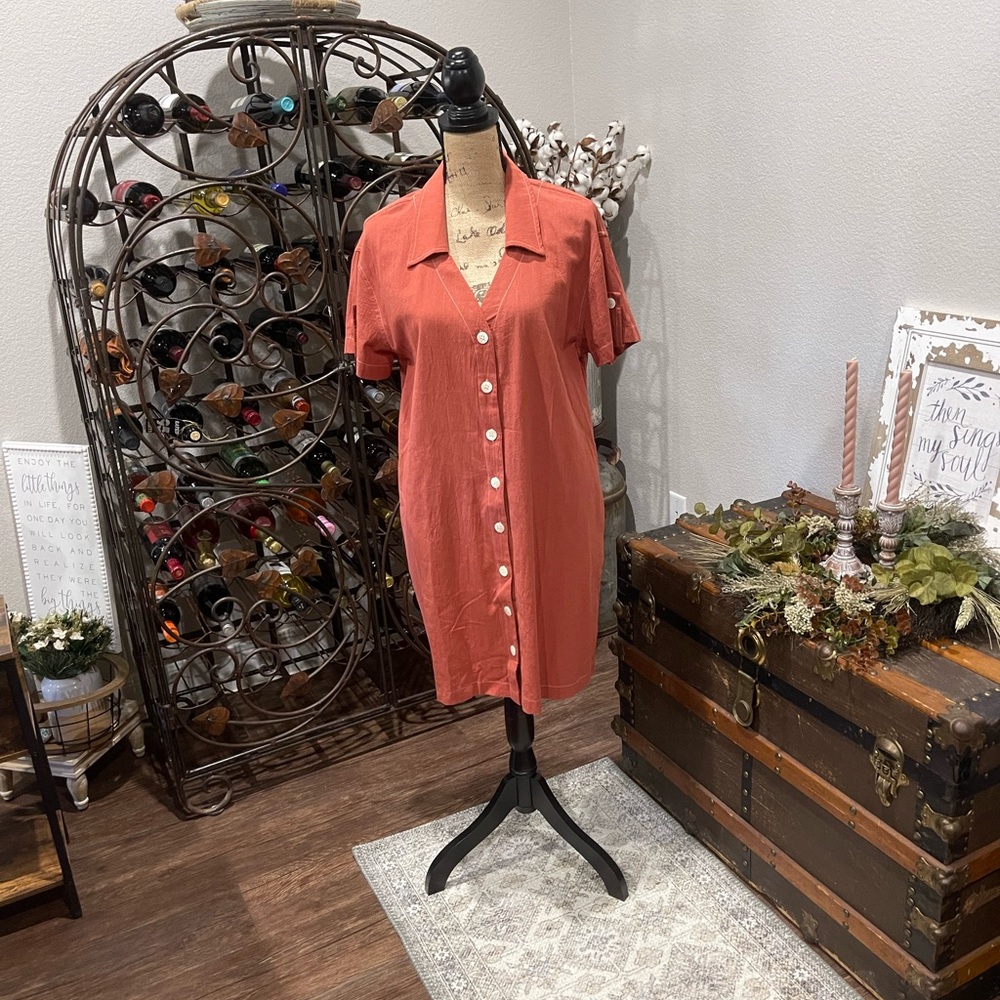 Blu Heaven Ladies Rust Button-Down Shirt Dress with pockets